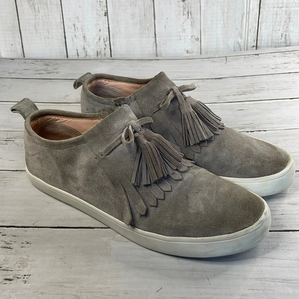 kate spade New York Gray Suede Kiltie Fringe Lenna Tassel Side Zip Sneaker